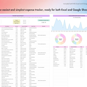 Expense Tracker, Excel, Google Sheets, Spending Log, Monthly Expenses, Payments, Cost Report, Finance Sheet