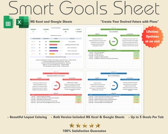 Smart Goals Template, Smart Objectives Template: Helps Achieve Your Smart Goals Objectives, Goal Setting Spreadsheet, Goal Planner, Excel