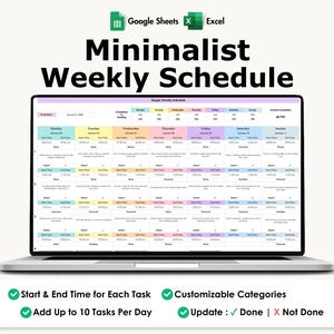 Weekly Schedule Template, Excel, Google Sheets, Daily Task Tracker Spreadsheet, Daily To Do List,