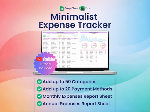 Expense Tracker, Excel, Google Sheets, Spending Log, Monthly Expenses, Payments, Cost Report, Personal Finance,