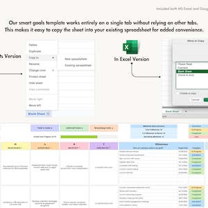 SMART Goals Template for Excel and Google Sheets | 10 Goals Per Sheet | Goal Progress
