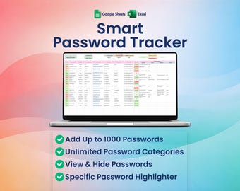 Password Tracker for Excel and Google Sheets | Show or Hide Password Feature Included