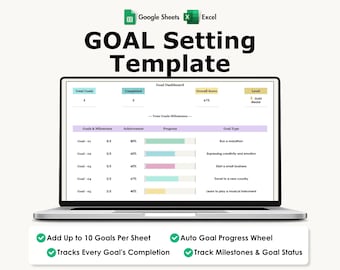 Goal Setting Spreadsheet, Excel, Google Sheets, Objectives Tracker, Vision Planner, Business Goals, Resolution Organizer