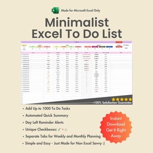 Simple To Do List Template for Excel Only | Add Tasks Daily, Weekly, Monthly Planner