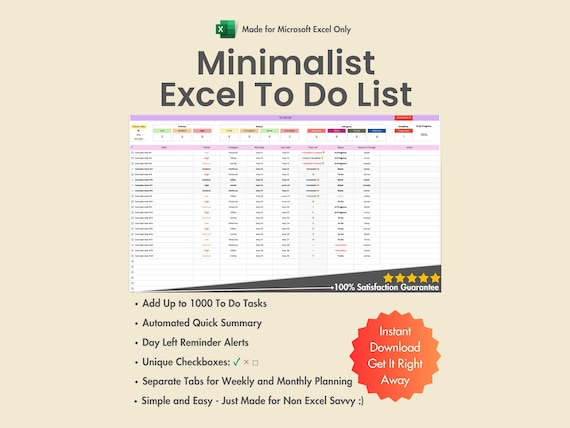 Simple To Do List Template for Excel Only | Add Tasks Daily, Weekly, Monthly Planner