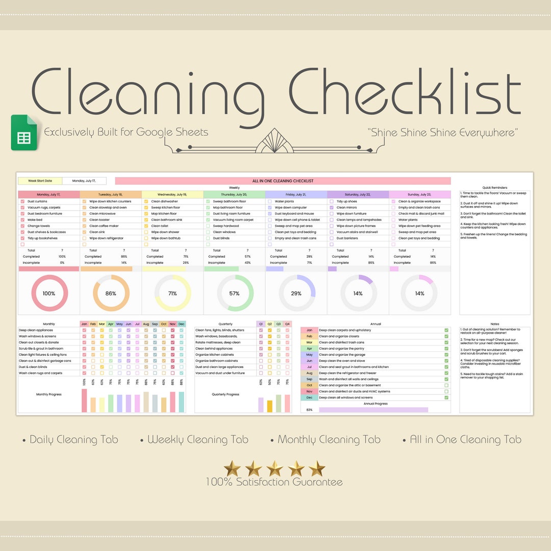 Editable Cleaning Checklist Spreadsheet House Chores Daily Etsy
