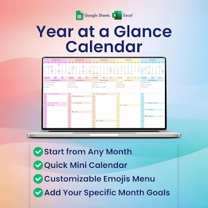 2026 Jahr auf einen Blick Kalender, Excel, Google Sheets, Undatiert, Jährlich, Monatlich, Event Organizer