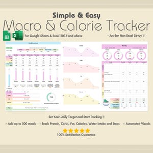 2025 macro- en calorietracker, Excel, Google Spreadsheets, maaltijdplanner, calorieteller, wekelijkse macro-tracker, stappentracker,