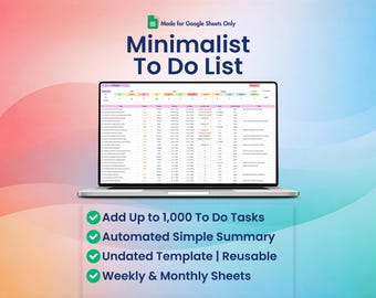 To Do List Vorlage für Google Sheets | Fügen Sie Aufgaben hinzu Tages-, Wochen-, Monatsplaner