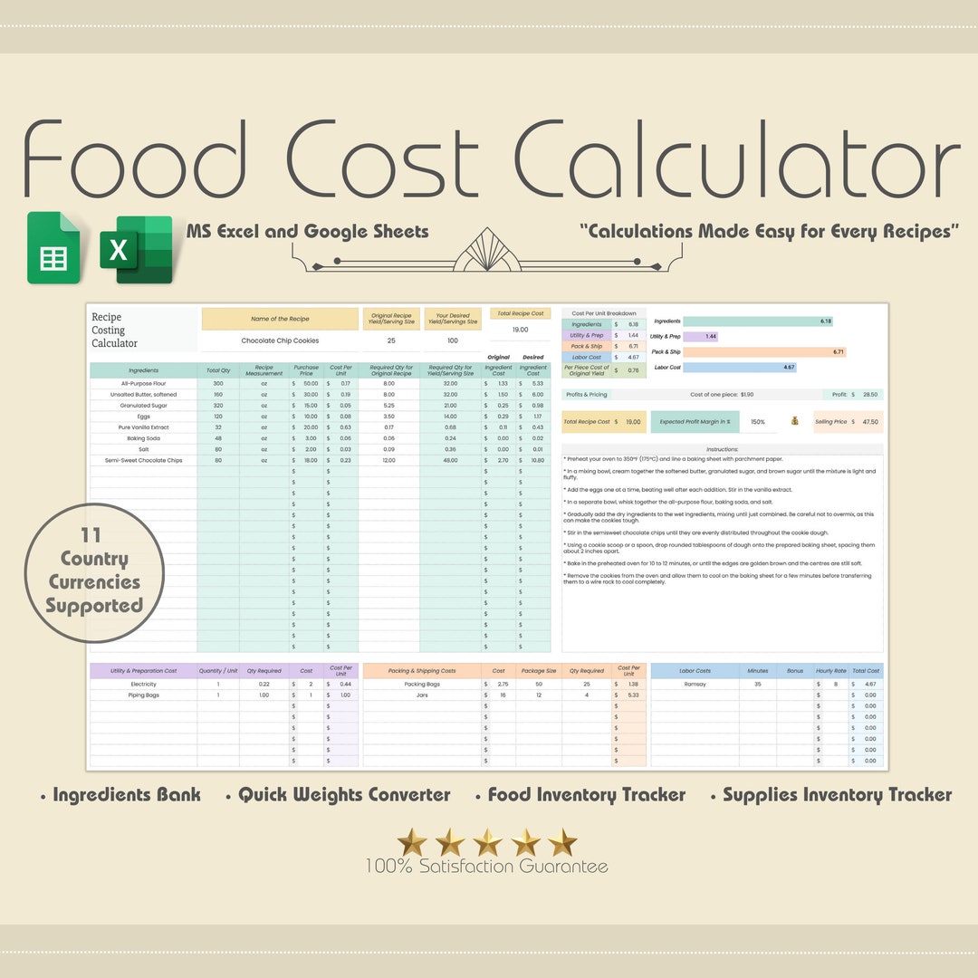 Food Cost Calculator Recipe Cost Calculator, Ingredients Bank, Quick