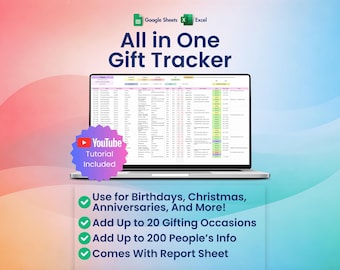 Gift Tracker, Excel, Google Sheets, Gifts List Planner, Christmas, Birthday, Holiday, Anniversary, Present Organizer
