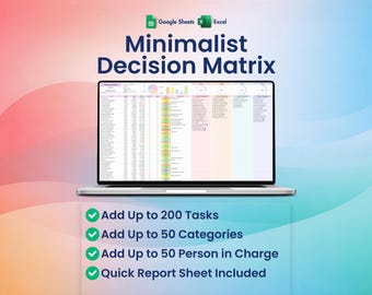 Plantilla de matriz de decisiones, rastreador de prioridad de tareas, matriz de Eisenhower, Excel, Google Sheets,