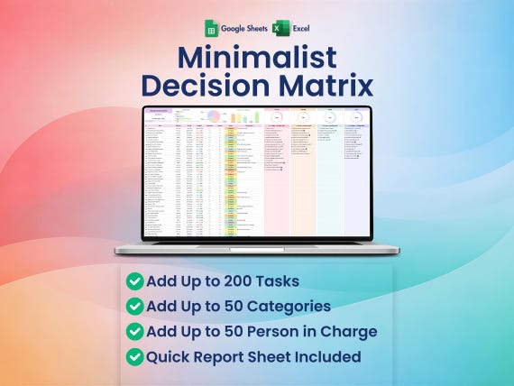 Decision Matrix Template, Task Priority Tracker, Eisenhower Matrix, Excel, Google Sheets,