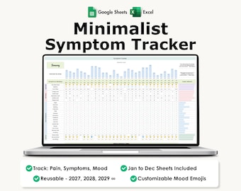 Symptoomtracker, Excel, Google Sheets, Stemmings- en pijndagboek, Wellnessplanner, Emotietracker, Gezondheidsdossier