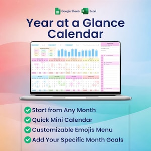 Calendario anual 2026 de un vistazo, Excel, Hojas de cálculo de Google, sin fecha, anual, mensual, planificador de eventos