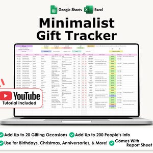 Gift Tracker, Excel, Google Sheets, Gifts List Planner, Christmas, Birthday, Holiday, Anniversary, Present Organizer