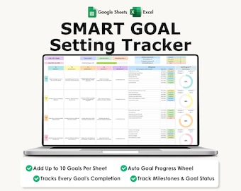 Modèle d'objectifs SMART pour Excel et Google Sheets | 10 buts par feuille | Progrès de l'objectif