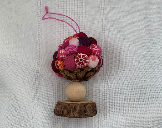Miniature Pinecone Purple Ornament Chirimen Japanese Silk Fabric Scraps Pillows OOAK Kawaii Mushroom Hawaii Upcycle