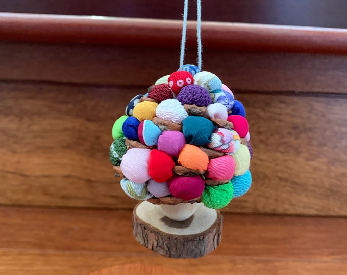 Miniature Pinecone Multi Color Rainbow Ornament Chirimen Japanese Silk Fabric Scraps Pillows OOAK Kawaii Mushroom Hawaii Upcycle