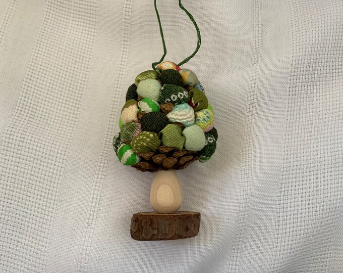 Miniature Pinecone Green Ornament Chirimen Japanese Silk Fabric Scraps Pillows OOAK Kawaii Mushroom Hawaii Upcycle