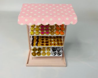 Miniature Cookie Shop Diorama Pink Awning Polymer Clay Chocolate Chip Vanilla Raspberry Sugar Bear Orange Caramel Lemon Strawberry OOAK