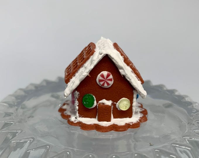 Miniature 1" Gingerbread House for Christmas or Holidays Polymer Clay Cookies Waffles Powder Sugar Candy Canes Whipped Cream Kawaii