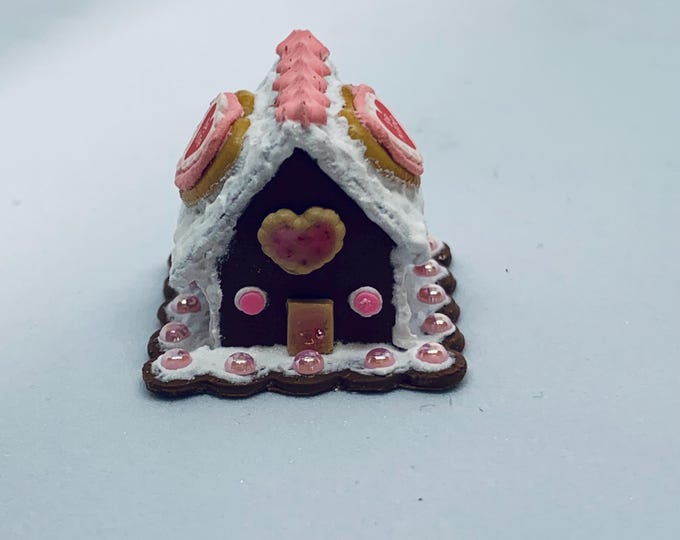 Miniature 1" Heart Chocolate House for Valentine's Day Polymer Clay Glazed Be Mine Cookies Candy Whipped Cream For Sweetheart Tiny Kawaii