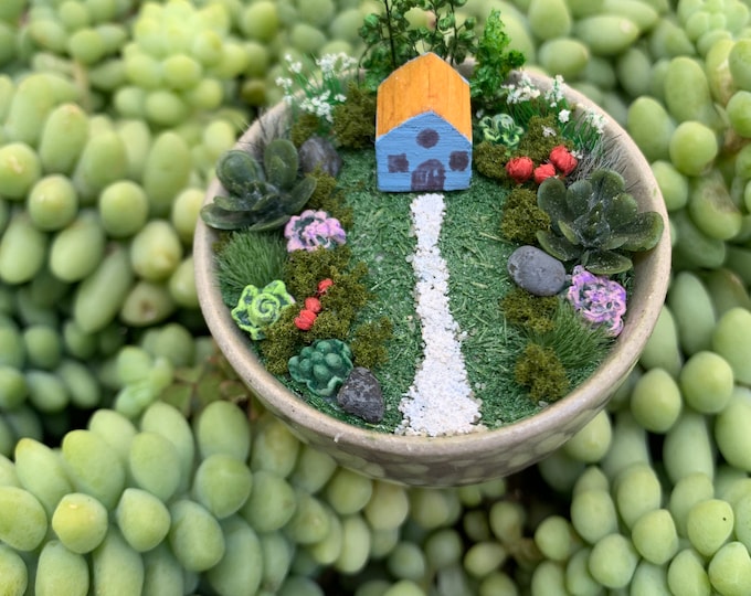 Miniature Fairy Garden Diorama in a Sake Cup Gift for Fairy Lover Tiny Little Garden Hawaii Recycle Kawaii OOAK