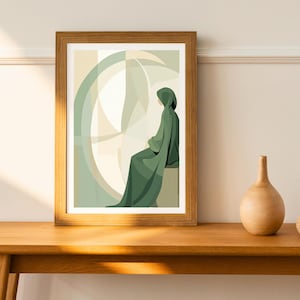 Inward Light: A Prayer Beneath the Crescent, Digital Print, Islamic Art, Illustration Wall Art, Muslim Sketches, Islamic Home Decor