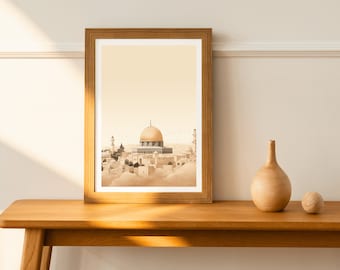 Resiliencia bajo la Cúpula Dorada, Impresión digital, Arte islámico, Arte musulmán, Arte mural, Bocetos del Islam, Póster digital, Mezquita de Al-Aqsa