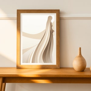 Grace In Modesty: vrouwen dragen hijab print, beige hijabi illustratie kunst aan de muur, moslim boerka niqab sluier kunst poster, decor islamitisch interieur