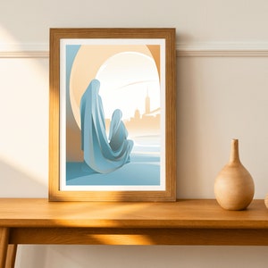 Horizons bleus : un préambule à la vie, impression numérique, art islamique, illustration d&#39;art mural, croquis musulmans, décoration d&#39;intérieur islamique