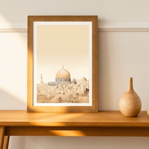 Golden Harmony: Al-Aqsa Amidst Time, Digital Print, Islamic Art, Muslim Art, Wall Art, Islam Sketches, Digital Poster, Al-Aqsa Mosque