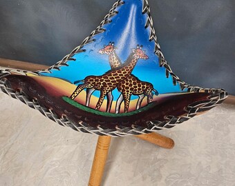 Tabouret artisanal en cuir de girafe, chaise africaine en bois, siège pour enfant