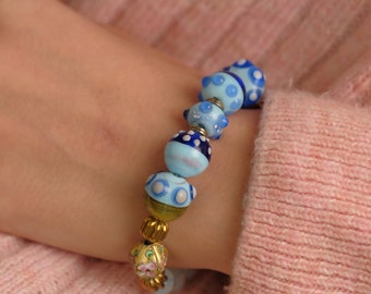 Moon Stone Bracelet, Glass Bead Design Bracelet, Genuine Blue Bracelet, Natural Stone Bracelet, Gemstone Bracelet, Spiritual Bracelet