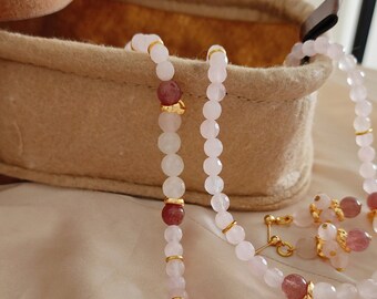 Pink Quartz Jewelry Set Dainty Necklace Earrings Bracelet For Women Capricorn Gemini Leo Gemstone Crown Chakra Mothers Day Gift