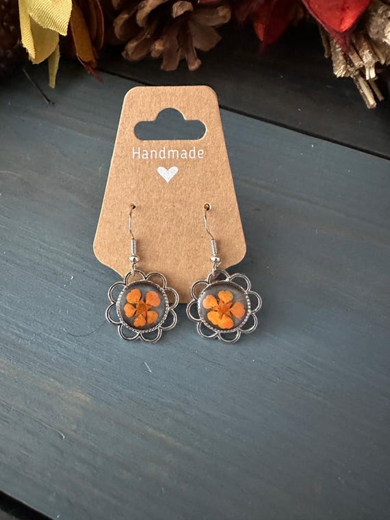 Forget Me Not Dangle Earrings • Real Flower Resin Earrings • Sterling Silver Plated • Yellow Floral Jewelry • Botanical gift