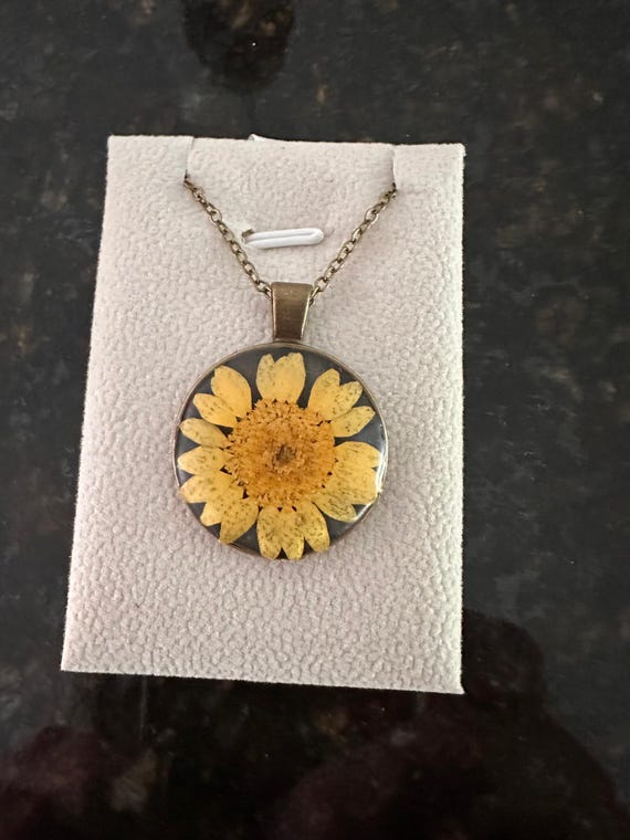 Real Sunflower Necklace • Handmade Nature Pendant • Botanical Jewelry Gift • Dried Flower Necklace