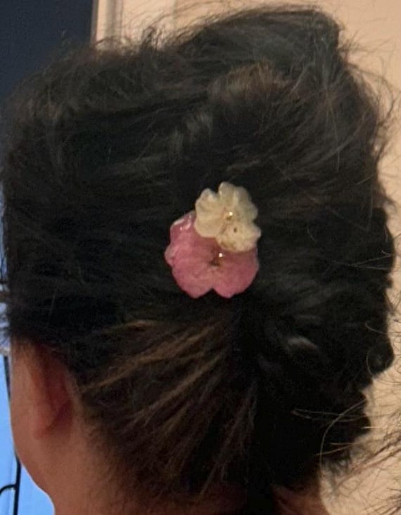 Copper hair pin|Cherry Blossom flowers|Silver bead accent|handmade hair accessory|Vintage charm|Bridal wear|Natural floral|Dainty Unique