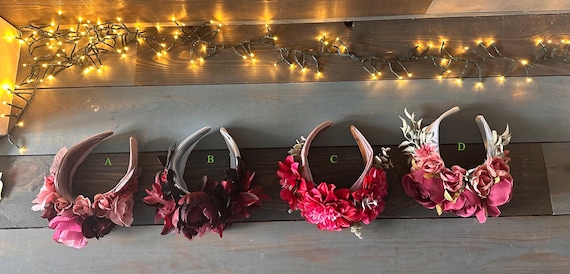 Silk Floral Headband Collection – Romantic Boho Flower Crowns in Burgundy, Blush, and Magenta – Satin Wrapped Statement Hair Accessories