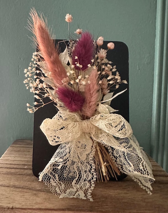 Handmade Dried Floral Wall Decor – Burgundy & Blush Botanical Art with Lace