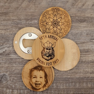 Personalized Round Wooden Bottle Opener, Custom Magnetic Bamboo Bottle Opener, Unique Wedding Gift