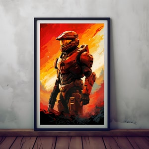 Halo Artistic Retro Poster - High-Quality Gaming Wall Art Posters by PixelGameBoy - Unframed, Gaming Room Decoration