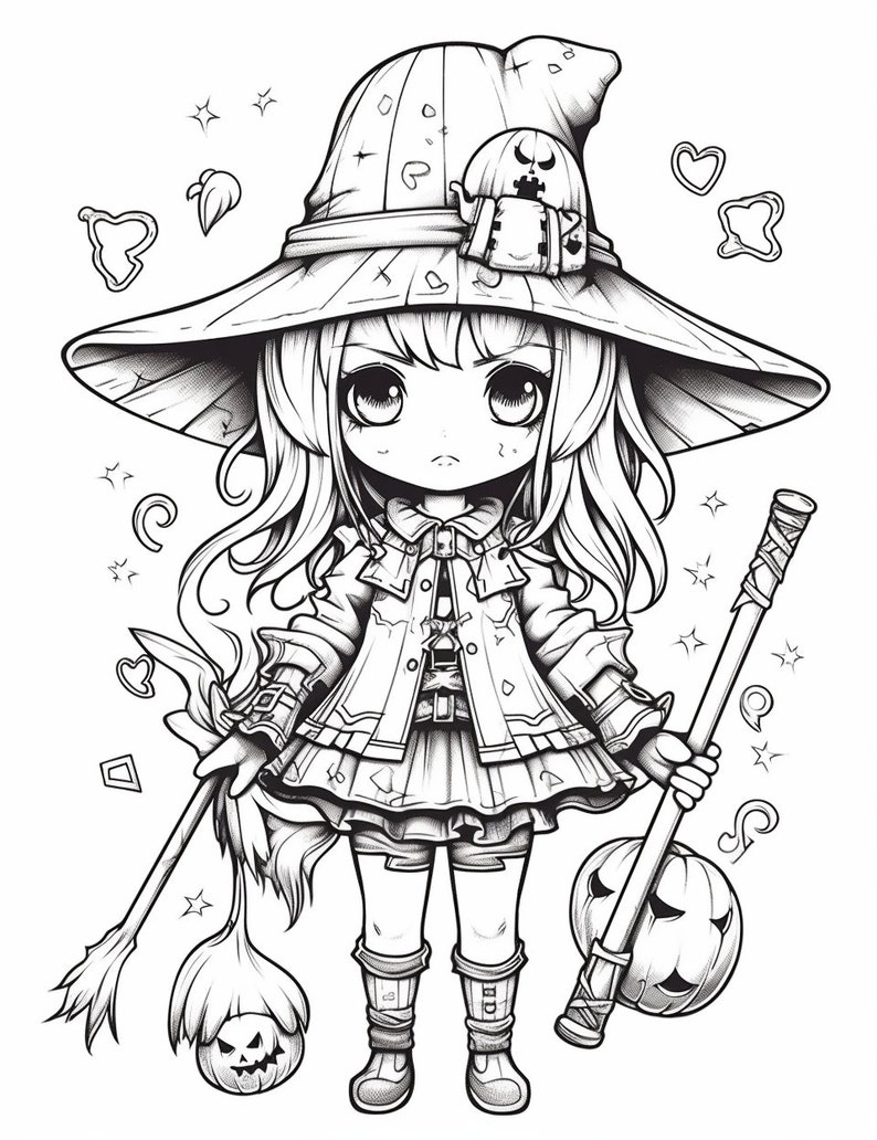 10 Cute Witch Coloring Pages - Etsy