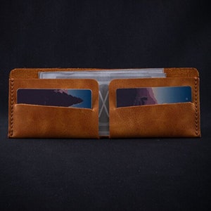 Cartera minimalista de cuero genuino personalizada y plegable para hombre, hecha en casa