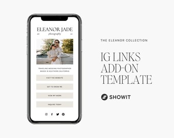 Showit Instagram Links Template, redaktionelles und elegantes Webdesign, Hochzeitsfotograf, Fotografie Website, Links in Bio, IG Links