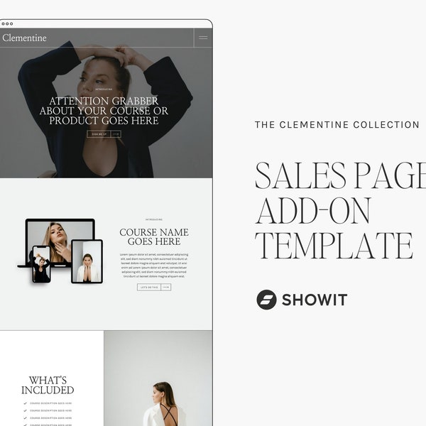 Plantilla de página de ventas Showit para asistentes virtuales, diseño web vanguardista y sofisticado, página de curso, propietarios de empresas creativas