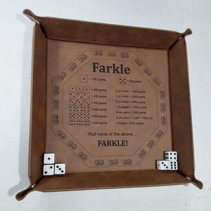 Personalized Farkle Game Board with Dice: Leatherette Travel Tray