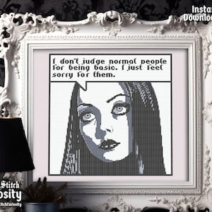 Sassy Cross Stitch Pattern Pdf &quot;Basic Boredom&quot; - Funny Goth quote Gothic Cross Stitch Chart Easy Occult Cross Stitch Instant Download pdf