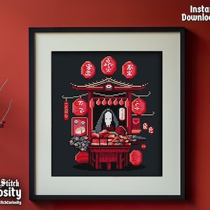 Japans kruissteekpatroon pdf "The Haunted Sushi Shop" Yokai manga anime-kruissteekkaart Easy Cross Stitch Instant Download pdf